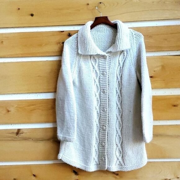 Vintage Heavy Cable Knitted Button Down Long Sleeve Sweater Sz. XL Cardigan - Picture 1 of 10